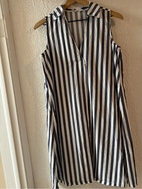 Liz Claiborne Black and White Striped Sleeveless Collared Tunic